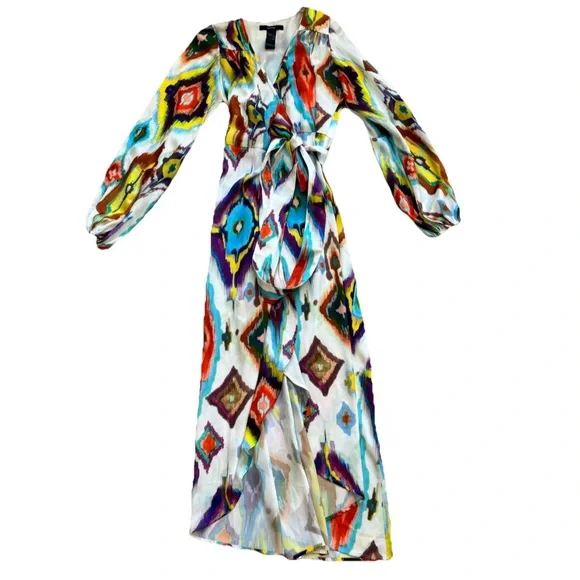 SMYTHE Abstract Print Hostess Dress In Ikat Multi - Picture 4 of 6
